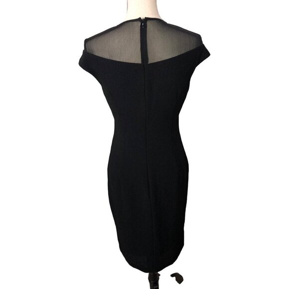 David Meister Little Black Dress Size 4 Sheer Top Short Sleeve Chic Classic USA - Picture 2 of 12
